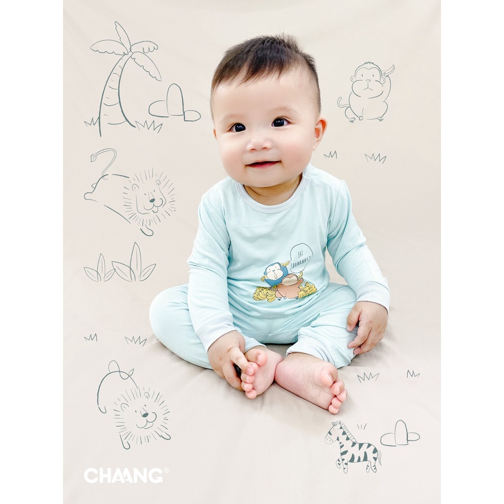 [Chính hãng] Bộ dài tay trẻ em cúc vai cotton cao cấp Jungle Chaang