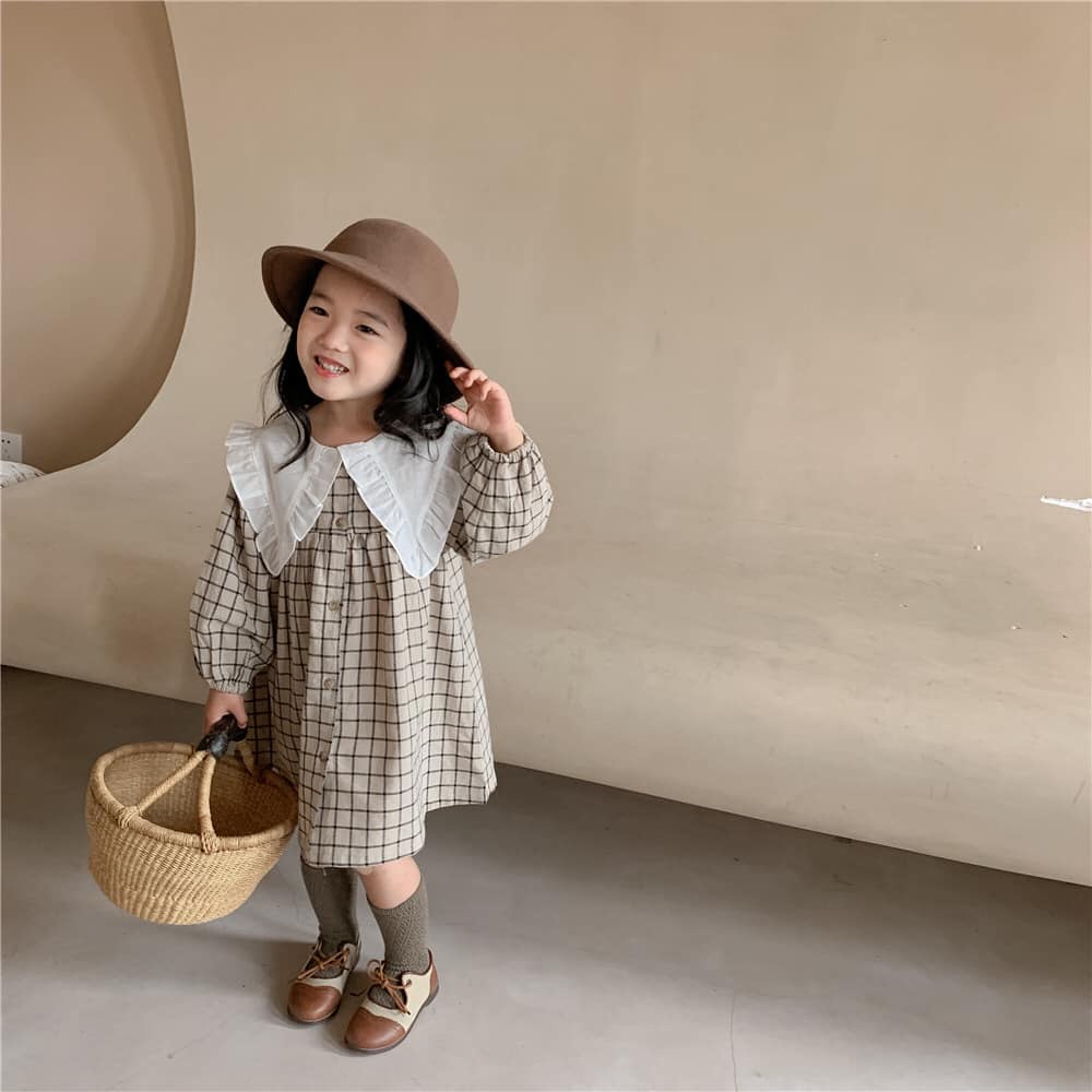 [Ảnh thật] VÁY CỔ BÈO NÚT HÀN QUỐC DÀNH CHO BÉ GÁI SIZE 80 ĐẾN 120