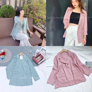 Bán sỉ áo vest blazer kẻ sọc xanh hồng