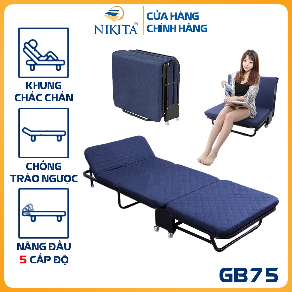 Giường gấp ba khúc NIKITA GB75 rộng 75cm màu xanh