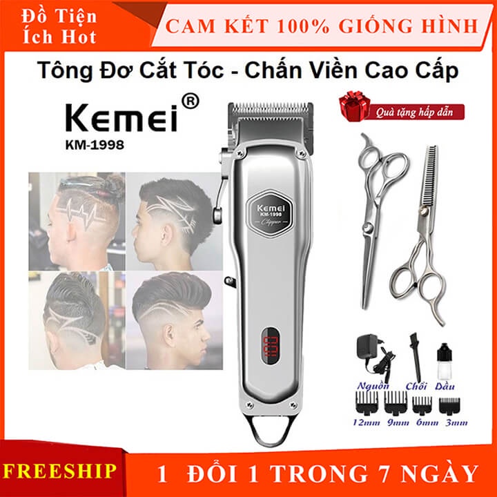 Tông đơ cắt tóc Kemei 1998 chuyên nghiệp cho người lớn trẻ em, nhôm nguyên khối, pin lithium dùng hớt tóc gia đình