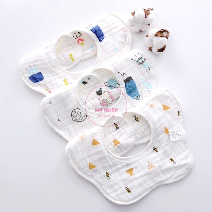 Yếm tròn xoay yếm dãi 360 cho bé chất liệu cotton mềm mịn thấm hút tốt nhiều màu sắc đáng yêu