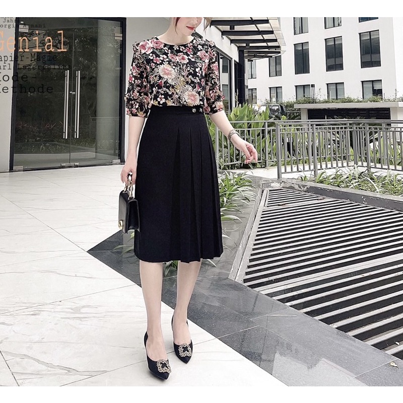 Áo kiểu nữ tính G132 thời trang GEM.VN chất vải tơ mát, hoa văn đẹp trang nhã, ,có bán rời chân váy - GEM Fashion