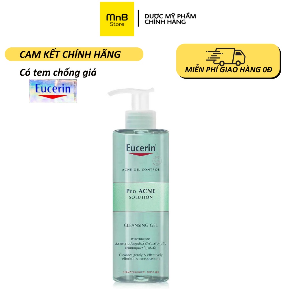 Sữa rửa mặt Eucerin Pro ACNE Solution Cleansing Gel cho da dầu mụn 75, 200, 400ml