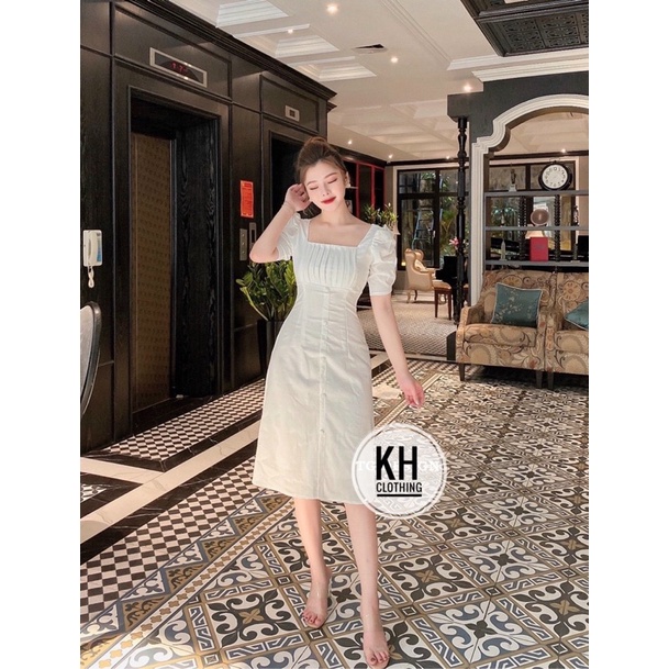 Váy thiết kế cổ vuông dự tiệc KHC cao cấp ly ngực MV205⚡️ảnh và vivdeo thật
