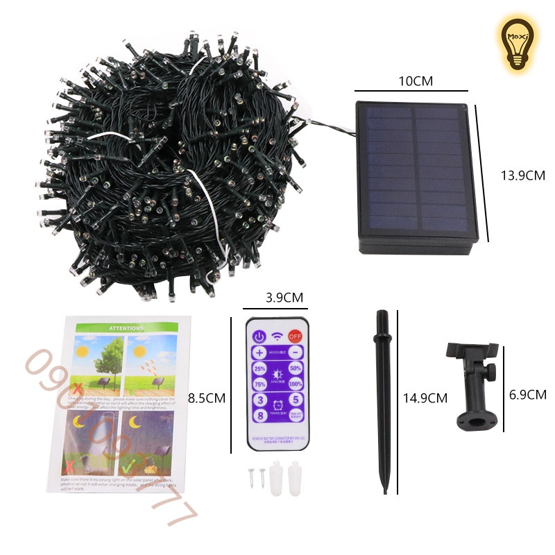 Dây Đèn LED 12M 100LED /22M 200LED  Sử Dụng Năng Lượng Mặt Trời Trang Trí Giáng Sinh , ban công ngoài trời