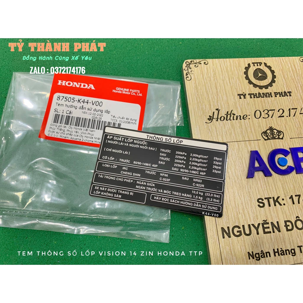 Tem thông số lốp Vision 14