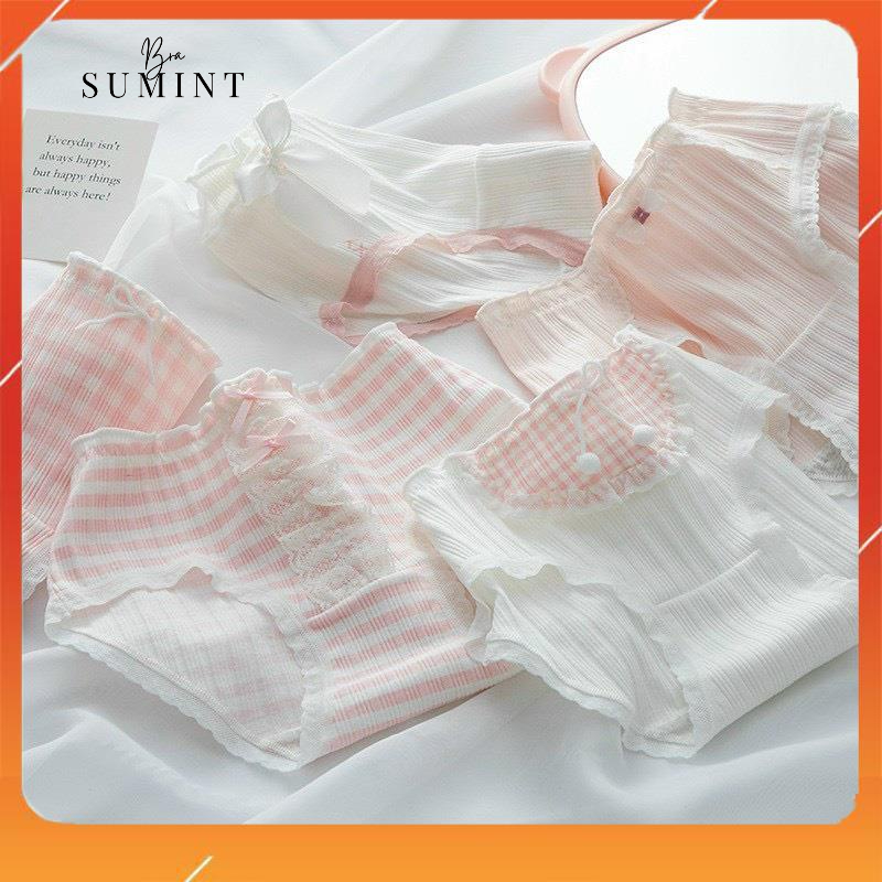 Quần lót học sinh cotton cao cấp kháng khuẩn mềm mại thấm hút mồ hôi tone trắng hồng đáng yêu YH18