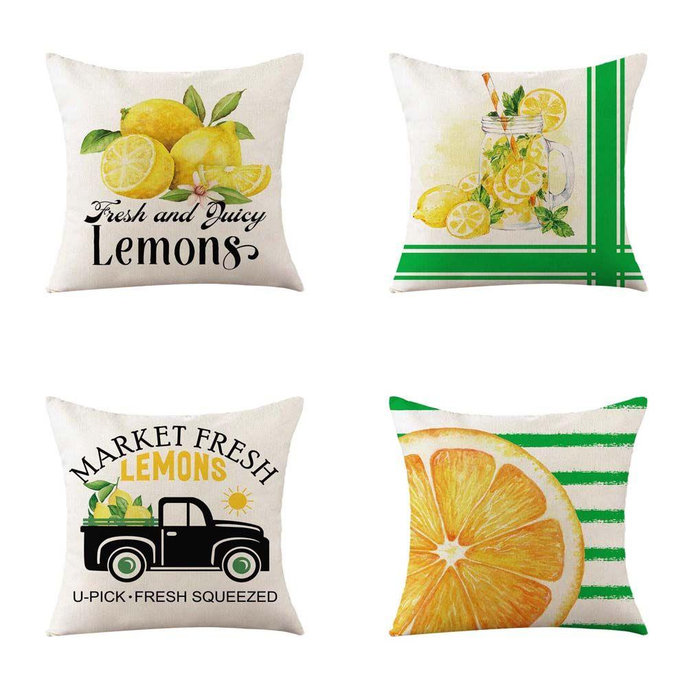 Vỏ Gối Vải Lanh In Hình Quả Chanh Thời Trang