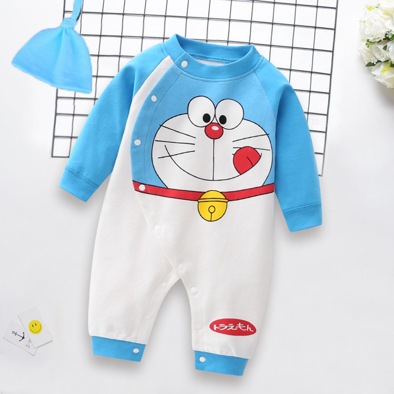 Body Dài Tay cho Bé kèm mũ mẫu quần áo trẻ em sơ sinh hình Thú Voi Xanh chất Cotton Mềm Mịn từ 3-12kg