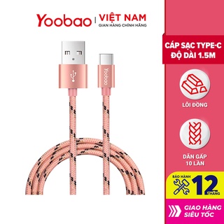 Dây cáp sạc usb type c yoobao yb-415c vỏ bện nylon dài 1.5m - hàng chính hãng bảo hành 12 tháng
