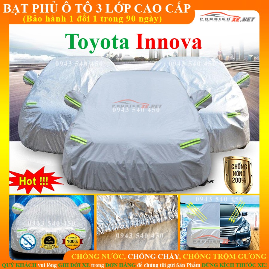 Bạt Phủ ô tô Toyota Innova Cao Cấp Cách Nhiệt, Chống Nước, Chống Trộm Gương hàng loại 1