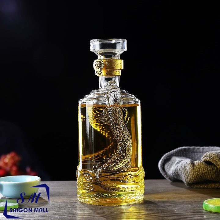 BR12-Bình đựng rượu thuỷ tinh hoa văn RỒNG 500ML
