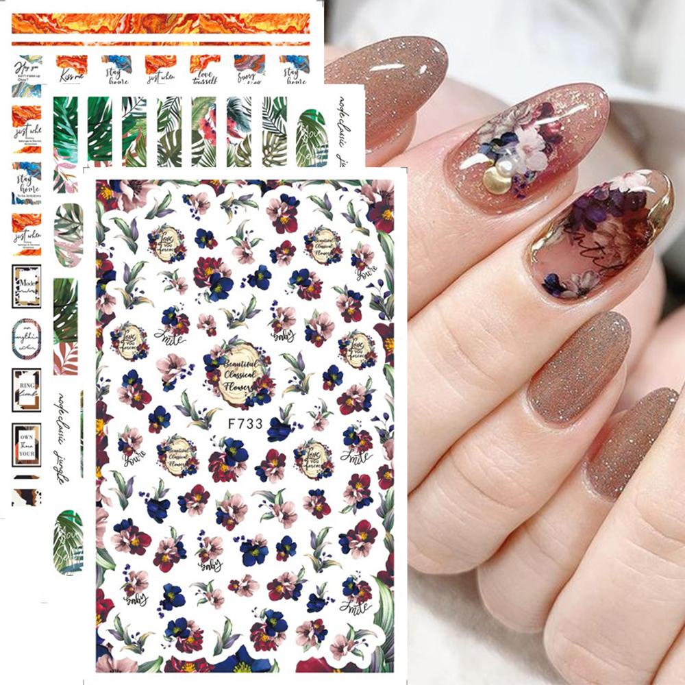 CACTU Sticker Dán Móng Họa Tiết Hoa Lá 3D