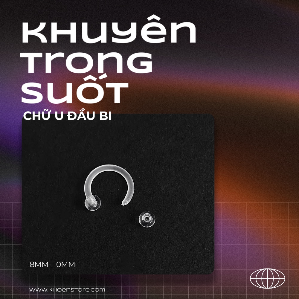 Khuyên tai Chữ U trong suốt  Nhựa sinh học
