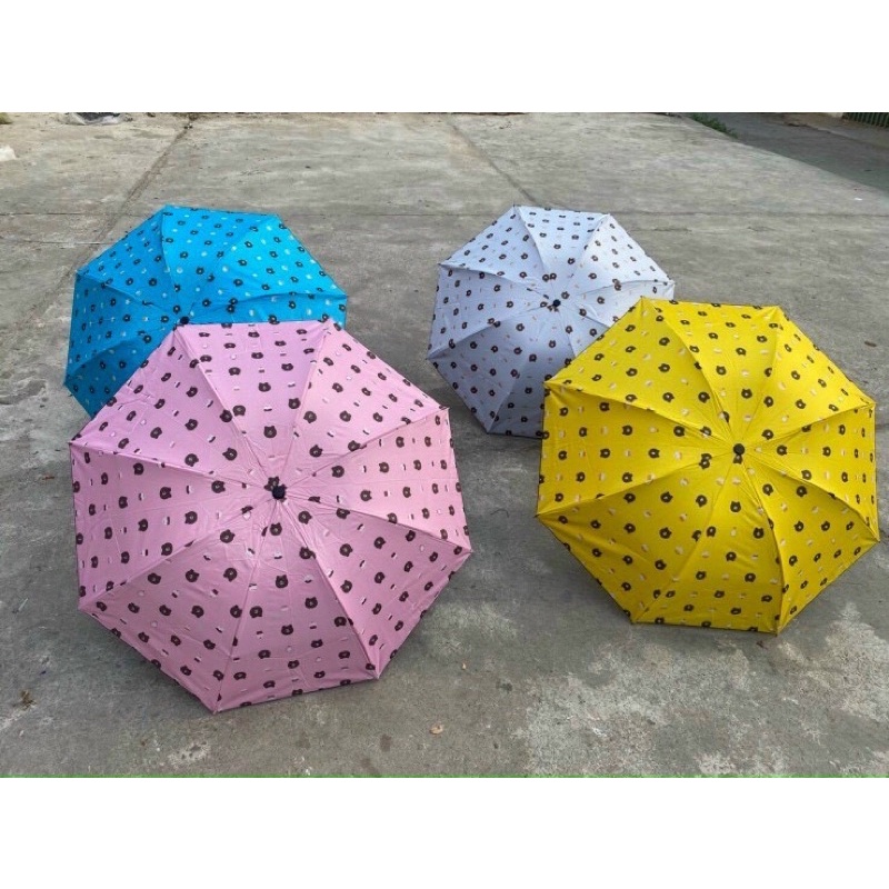 Ô Dù che mưa che nắng Gấp Gọn Hình Gấu Brown Vải 3 Lớp