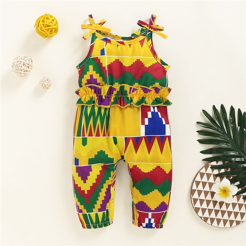 Áo liền quần MIKRDOO hai dây in họa tiết hình học đáng yêu thời trang mùa hè cho bé