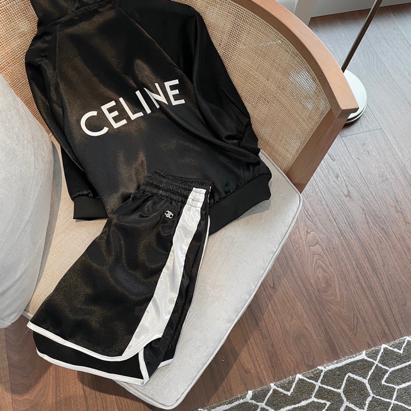 Set trang phục thể thao nữ Celine cao cấp bao gồm áo khoác có mũ tay lửng và quần shorts