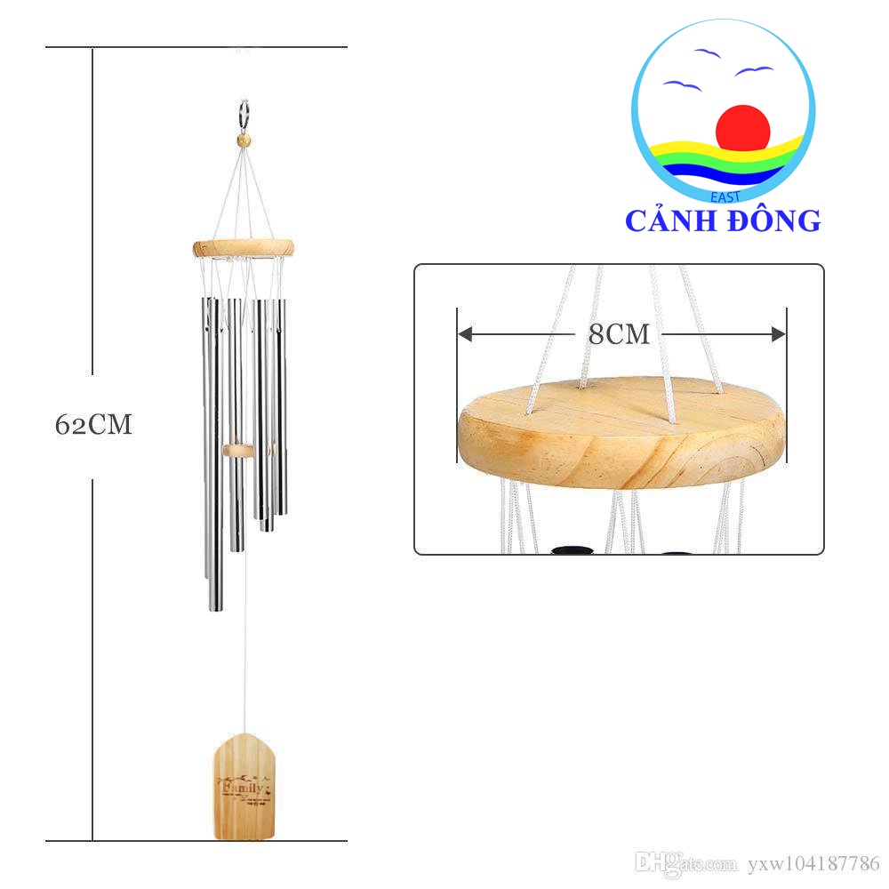 Chuông gió 6 thanh kim loại khắc chữ Family tinh tế