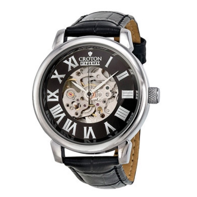 Đồng hồ Croton C1331072BSSL Automatic Black Leather Skeleton