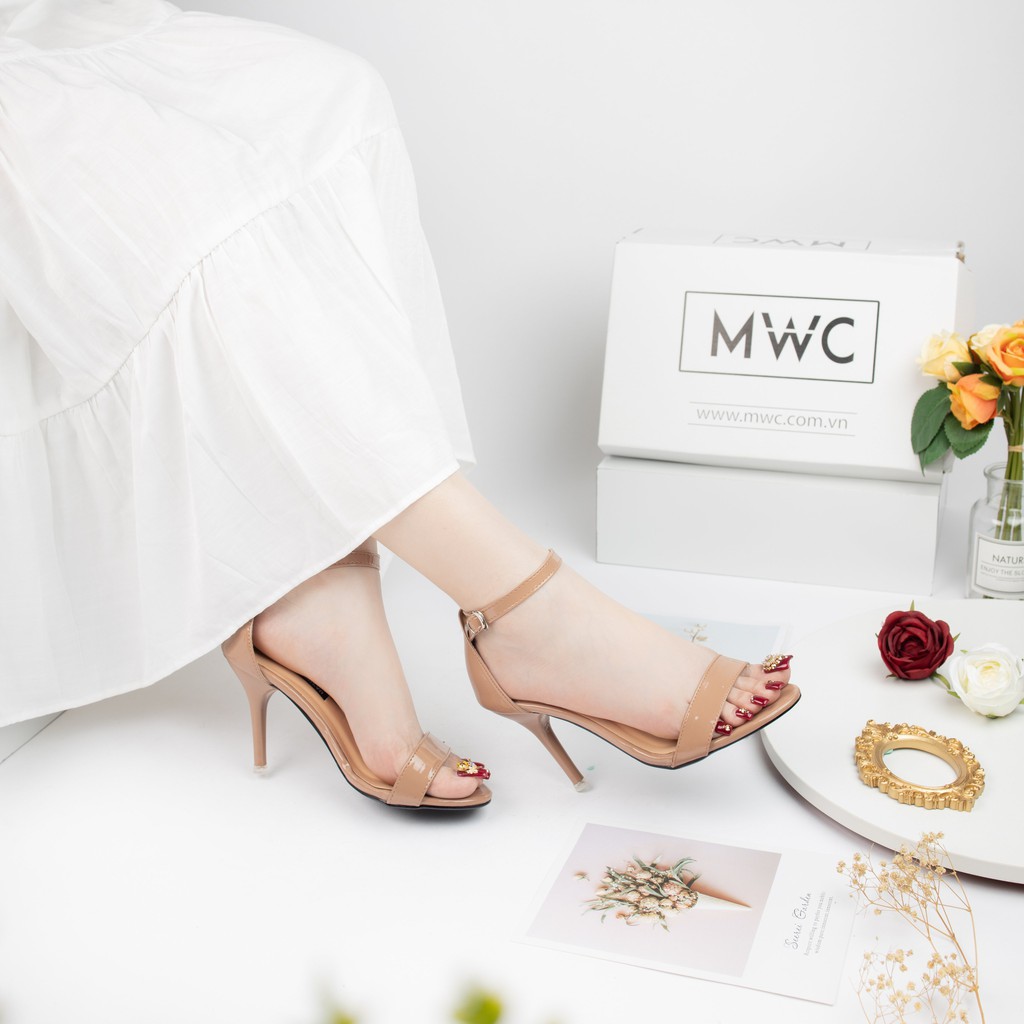 Giày Cao Gót Nữ MWC Quai Ngang Dây Mảnh Gót Nhọn 9cm Da Bóng Kiểu Dáng Hiện Đại NUCG-3875