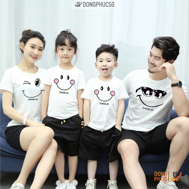 Áo thun gia đình siêu dễ thương Đồ gia đình 3/4/5 người giá rẻ Thun cotton dày dặn Màu trắng GD290T