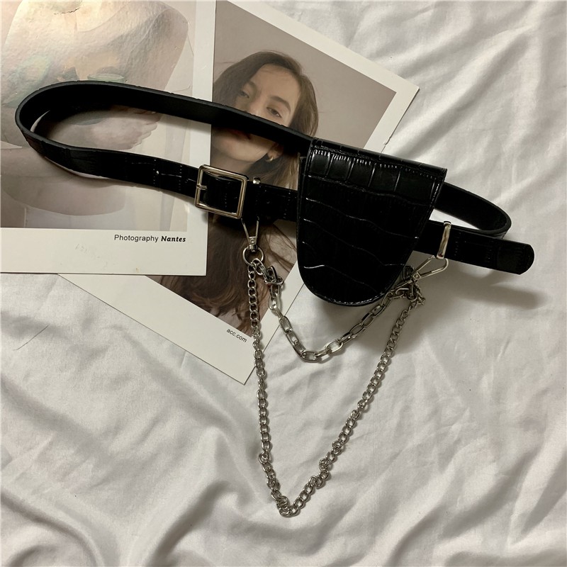 New Korean Version Of The Mini Hipster Belt Small Bag Punk Chain Olive Fashion Pocket Decorative Belt Ins