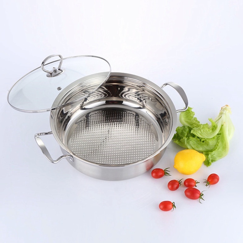 Nồi Lẩu Nắp Kính 30cm, Nồi Ăn Lẩu 1 Đáy Dùng Cho Bếp Từ Và Hồng Ngoại