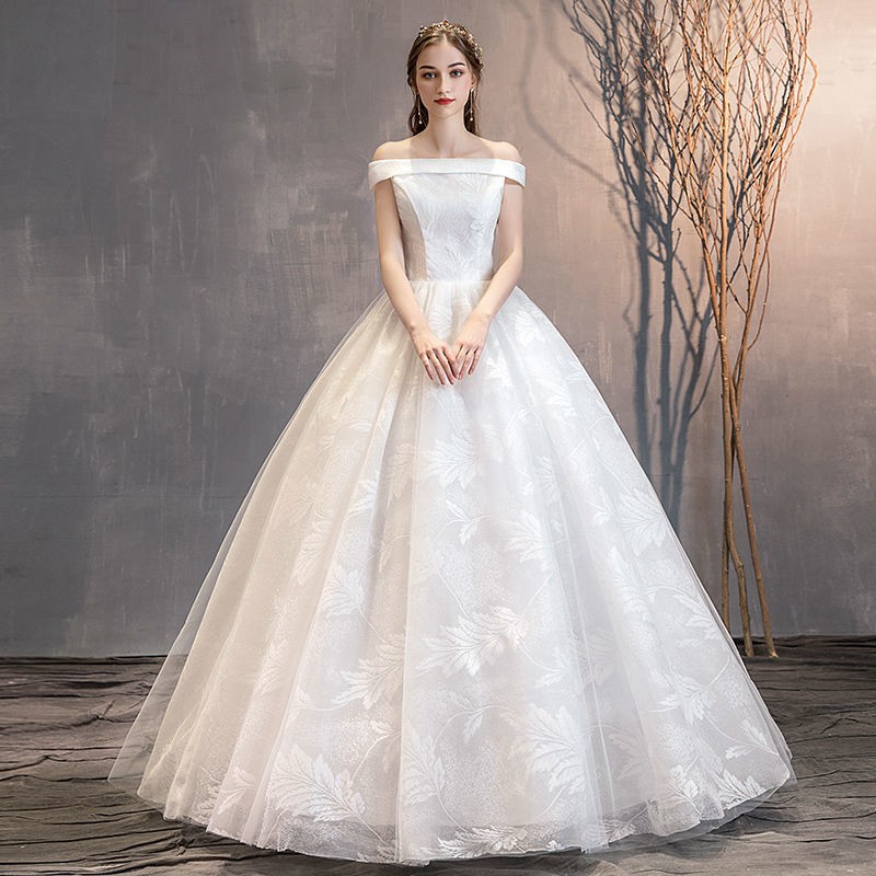 bán hàng trực tiếp tại nhà máy khuyến mãiváy cưới chính 2021 phiên bản mới của Hàn Quốc trễ vai cô dâu Phụ nữ