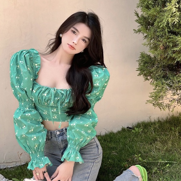 Áo Trễ Vai Tay Phồng Họa Tiết Hoa Thời Trang Cho Nữ | BigBuy360 - bigbuy360.vn
