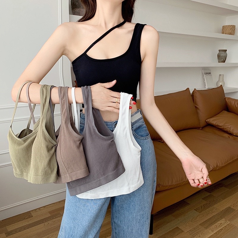 Áo lót nữ ❤️ Áo Bra Nữ Dây Vai Chéo Gân Tăm Có Mút Ngực Phong cách Trẻ Trung Hiện Đại 9030