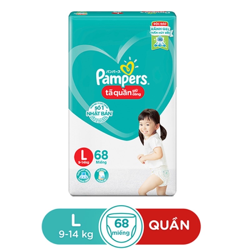 TÃ QUẦN PAMPERS SIZE L 68 MIẾNG (9-14KG)/ BỈM QUẦN PAMPERS L68