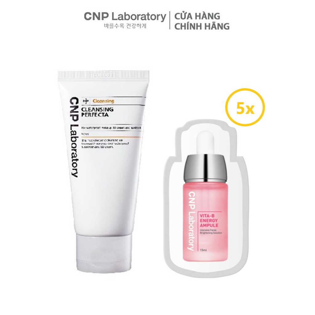 [HB Gift] Combo Gel tẩy trang sạch sâu CNP Laboratory 50ml 7& 5 gói Tinh chất hồng 7 loại Vitamin B phục hồi da 1ml