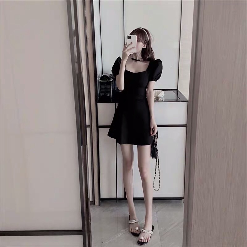 Váy nữ ngắn tay đầm xoè chữ a xếp li tiểu thư xinh