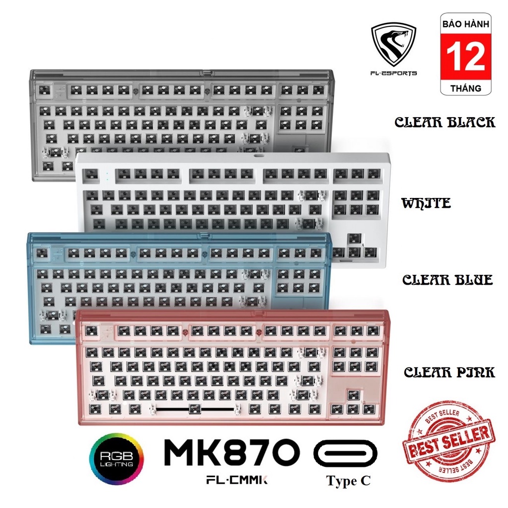 Bộ kit phím cơ FL-Esports MK870 Hotswap RGB switch xuôi, sẵn foam - Chính hãng BH 12 tháng