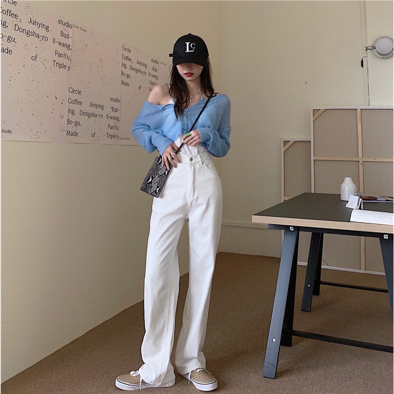 Quần jeans dài IHKKE ống rộng thời trang cổ điển dành cho nữ