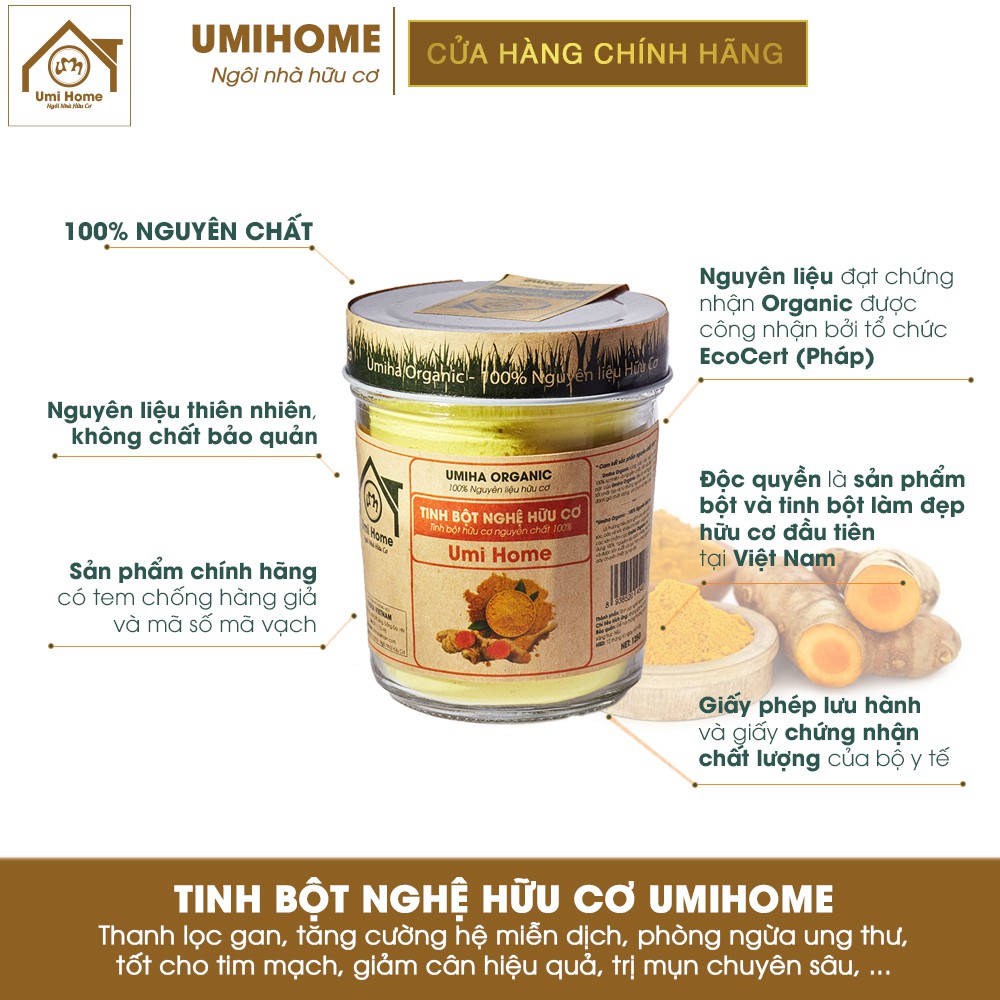 Combo Đắp Mặt Trắng Mịn và Cấp ẩm cho da UMIHOME gồm Dầu Cám Gạo (10ml) và Tinh Bột Nghệ (125g)  - Tặng Bột Đậu Đỏ 125g