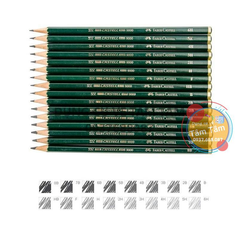 [ TÂM TÂM ]-Full bộ bút Chì phác thảo, bút chì đen Faber Castell 9000 (HB.2B,3B,4B,5B,6B,7B,8B)-