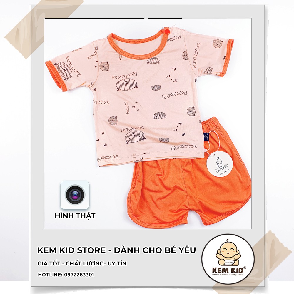 Bộ Thun bộ cộc hình gấu Lapomme viền màu, mềm mịn, thấm hút, mát mẻ cho bé yêu