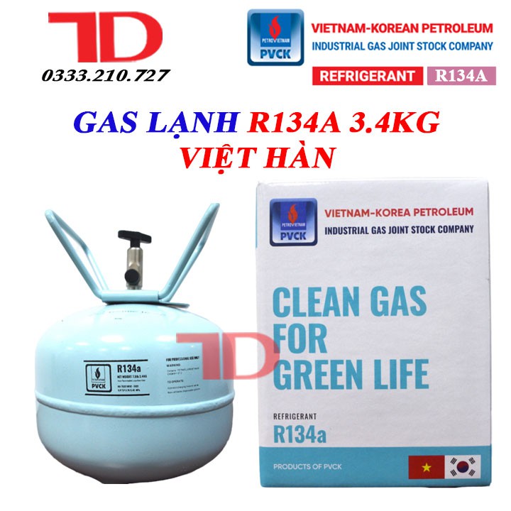 Gas lạnh điều hòa R134a 3.4kg VIỆT HÀN, Môi chất lạnh điều hòa R134a PVCK