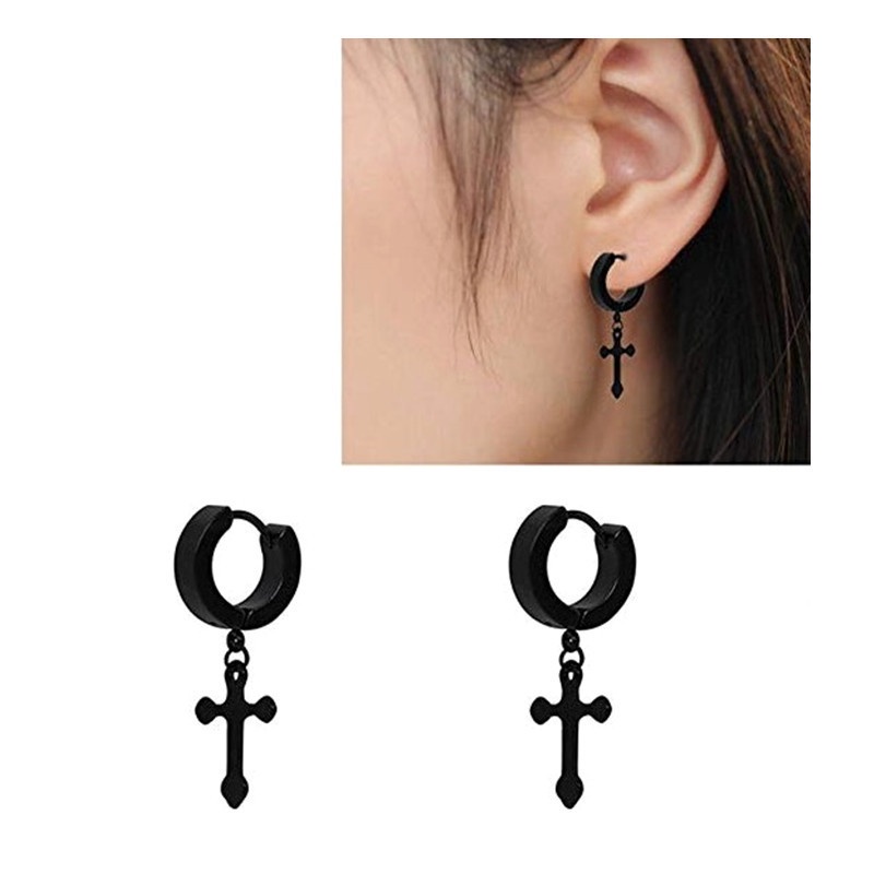 Khuyên Tai Dạng Kẹp Mặt Thánh Giá Bằng Thép Titan Phong Cách Rock Punk Rock Dành Cho Nam