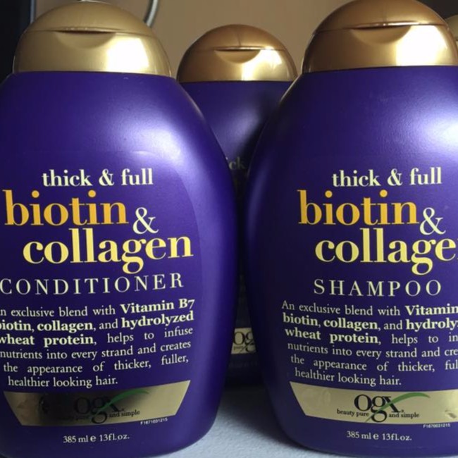 (BỘ 2 chai GỘI & XẢ BIOTIN OGX COLLAGEN 385G ( Hàg air có bill )