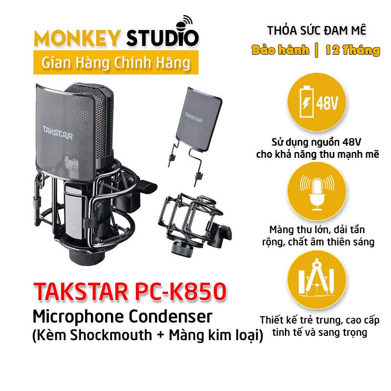 MICRO TAKSTAR PC-K850 ⚡ HÀNG CHÍNH HÃNG⚡ Thu Âm Livestream Hát Karaoke Cao Cấp chuyên nghiệp Bảo Hành 1 Năm