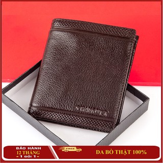 Ví nam da thật Chakovet, CKV.012 kiểu ví dáng đứng bền đẹp sang trọng ngăn đựng tiền có khóa kéo, Nâu Đen