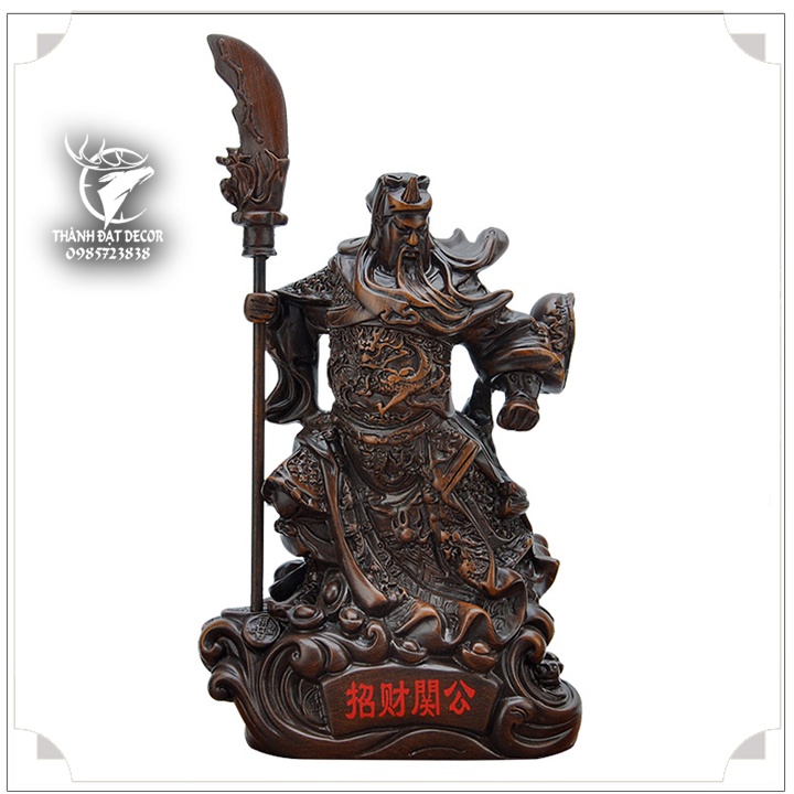 Tượng Quan Công , Quan Vân Trường , Quan Vũ Màu Vân Gỗ, Tượng Phong Thủy Thờ Cúng Trang Trí
