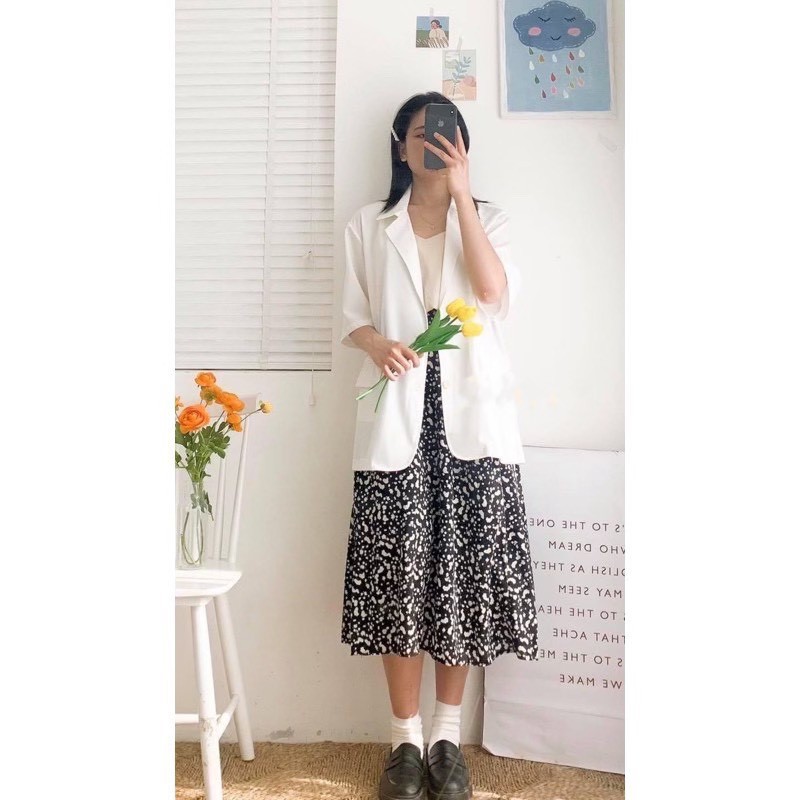 Áo Blazer tay  ngắn/ Vest cộc tay nữ dáng rộng túi nắp khoác ngoài phong cách hàn quốc | BigBuy360 - bigbuy360.vn