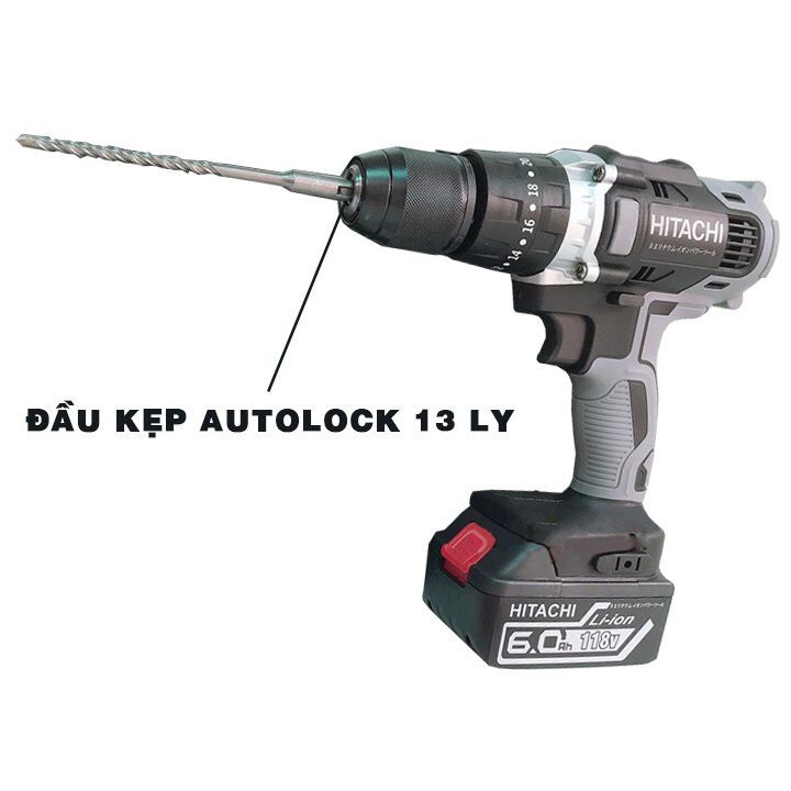 Máy khoan pin, máy khoan cầm tay bắn vít đầu 13mm HITACHI 118V pin khủng 10cell siêu khỏe bảo hành 12thg
