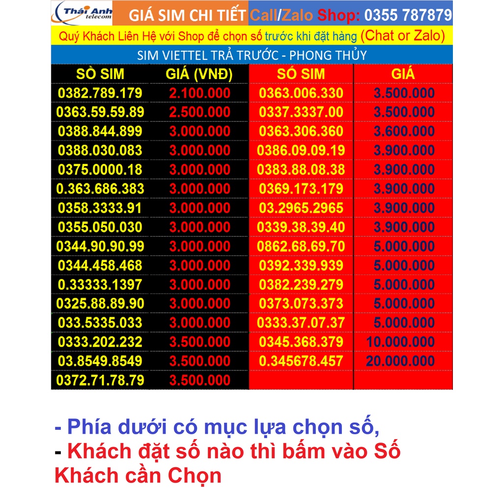 Sim Viettel Thái Anh Gói Cước V90 - V120 giá 2.1tr đến 20 triệu