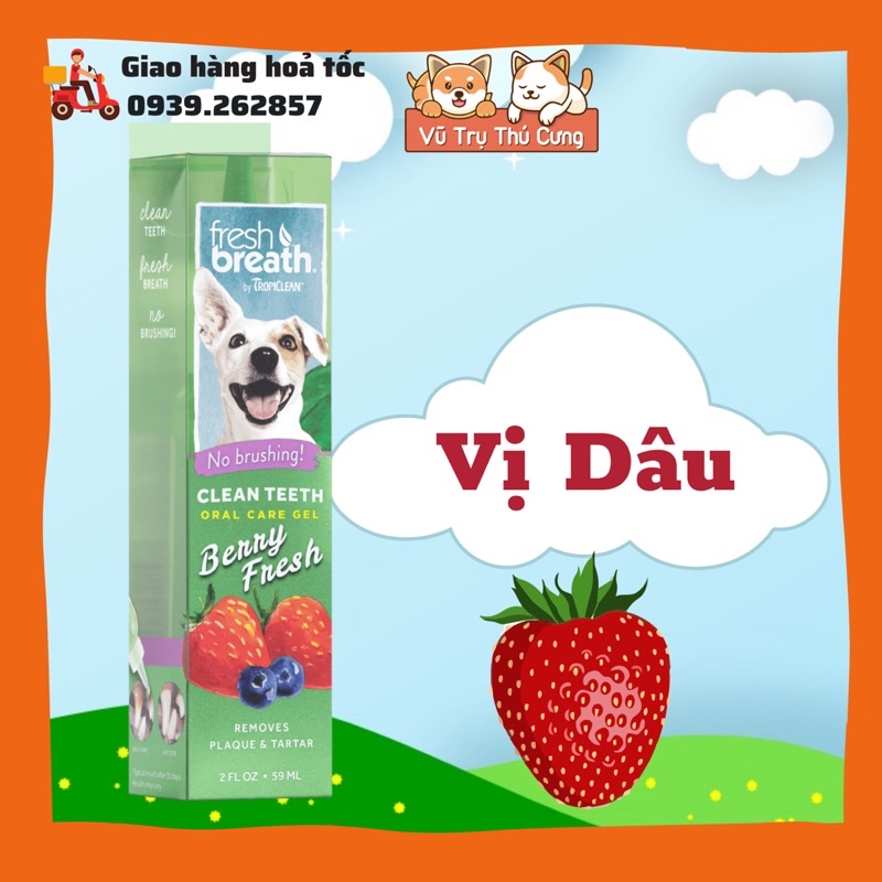 Gel vệ sinh răng miệng Tropiclean cho Chó, hàng Mỹ, sạch răng thơm miệng cho chó