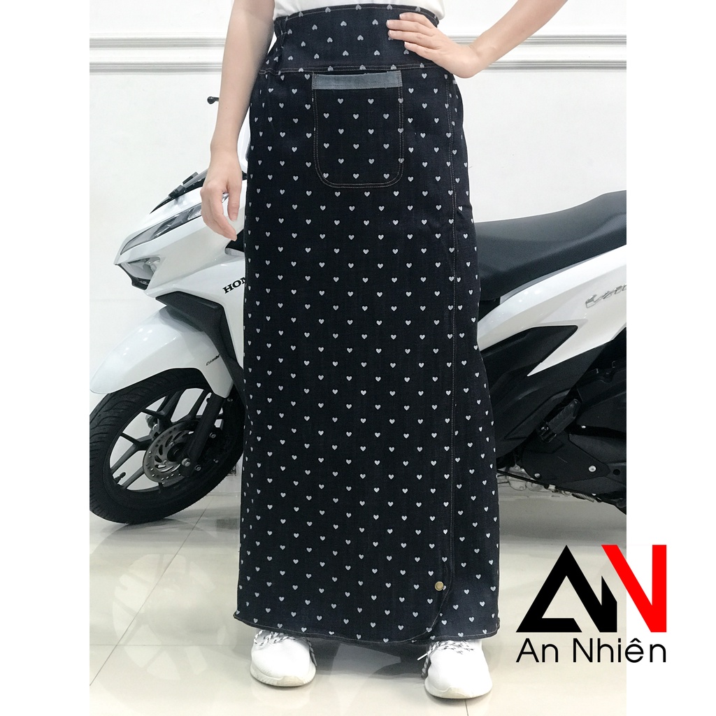 Váy chống nắng freeSize jean xẻ tà trước cố định bằng miếng dán kết hợp với nút bấm [được chọn mẫu]